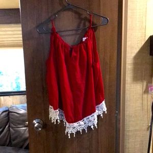 Spaghetti strap red with white knitted bottom